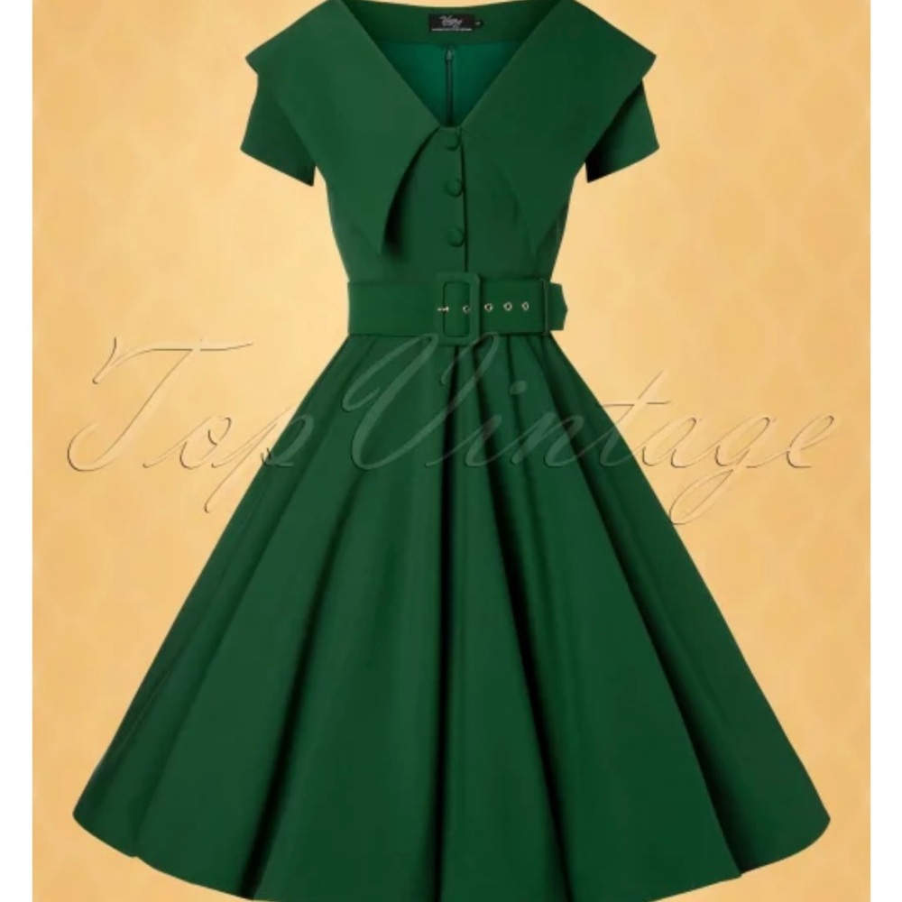 Vintage Green Fit and Flare Midi Dress with Sailor Collar